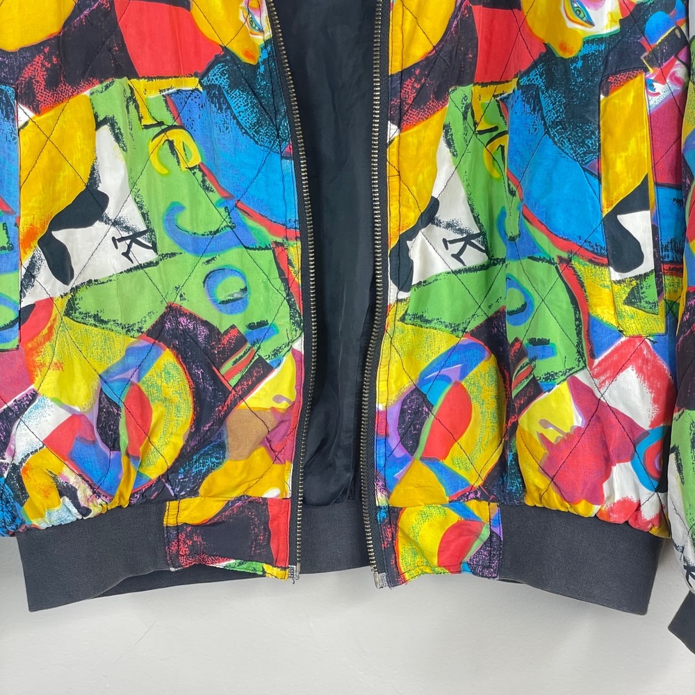 Vintage Robert Stock Silk Bomber Jacket Medium Abstract Graffiti Urban Chic READ - Picture 6 of 16